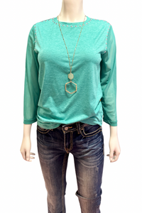 Teal mesh sleeve top