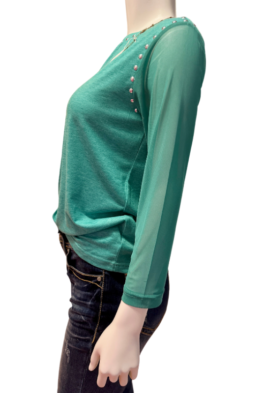 Teal mesh sleeve top