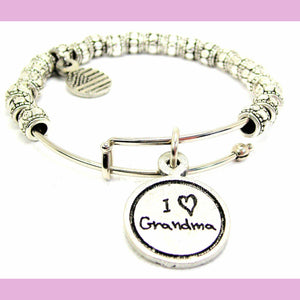 I Love Grandma Metal Bead Bracelet Grandmother Mother's Day