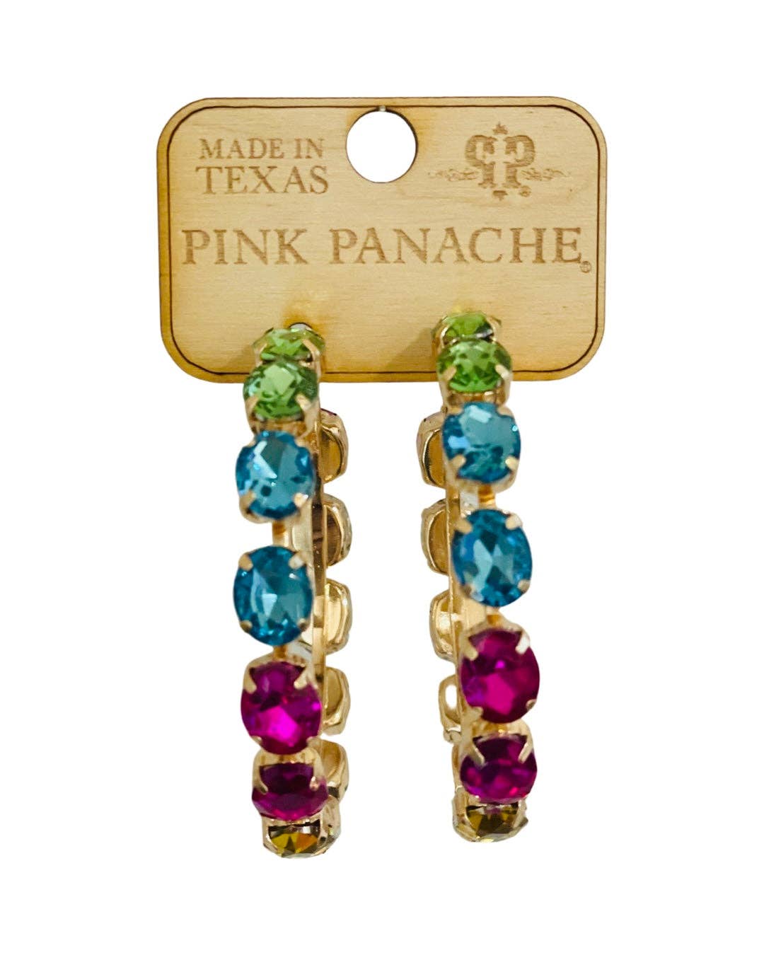 Jewel tone multi-color rhinestone large hoop earring