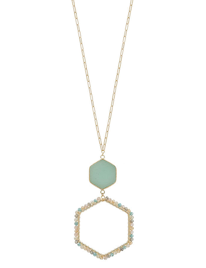 Mint & gold necklace with beaded pendant