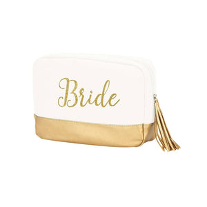 Creme cosmetic bag  with gold bride embroidery