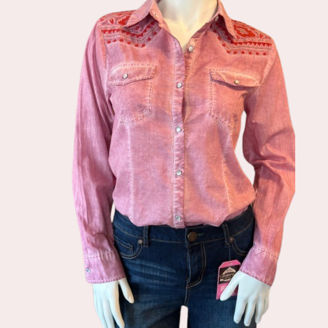 Pink  Western Shirt with Embroidery