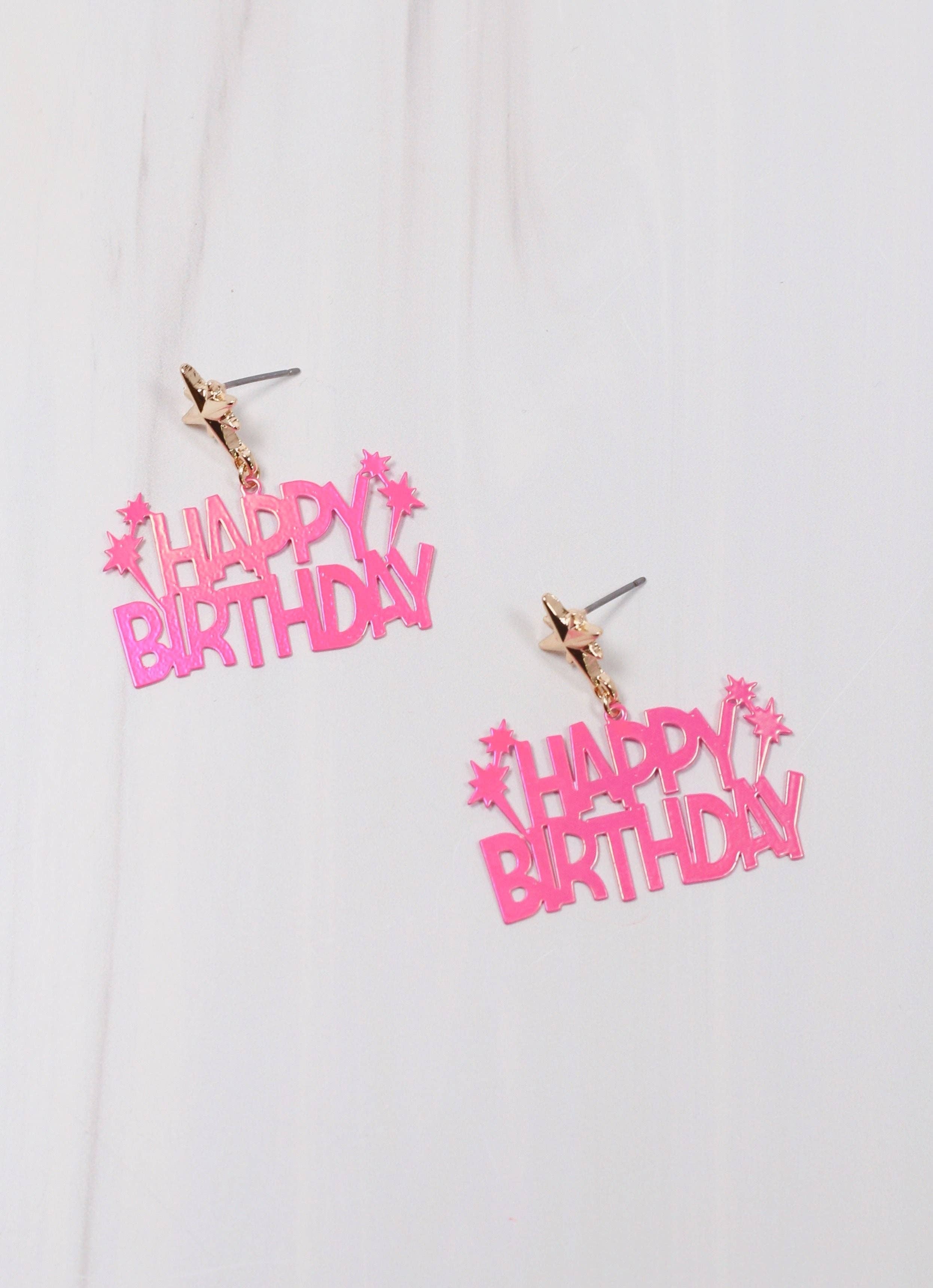 Hot pink Happy Birthday Earrings