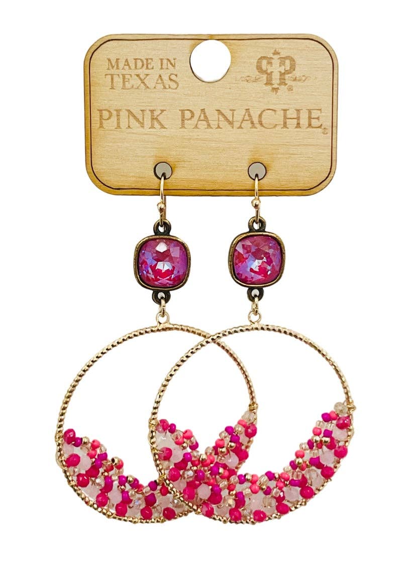 Gold circle earring with pink beads