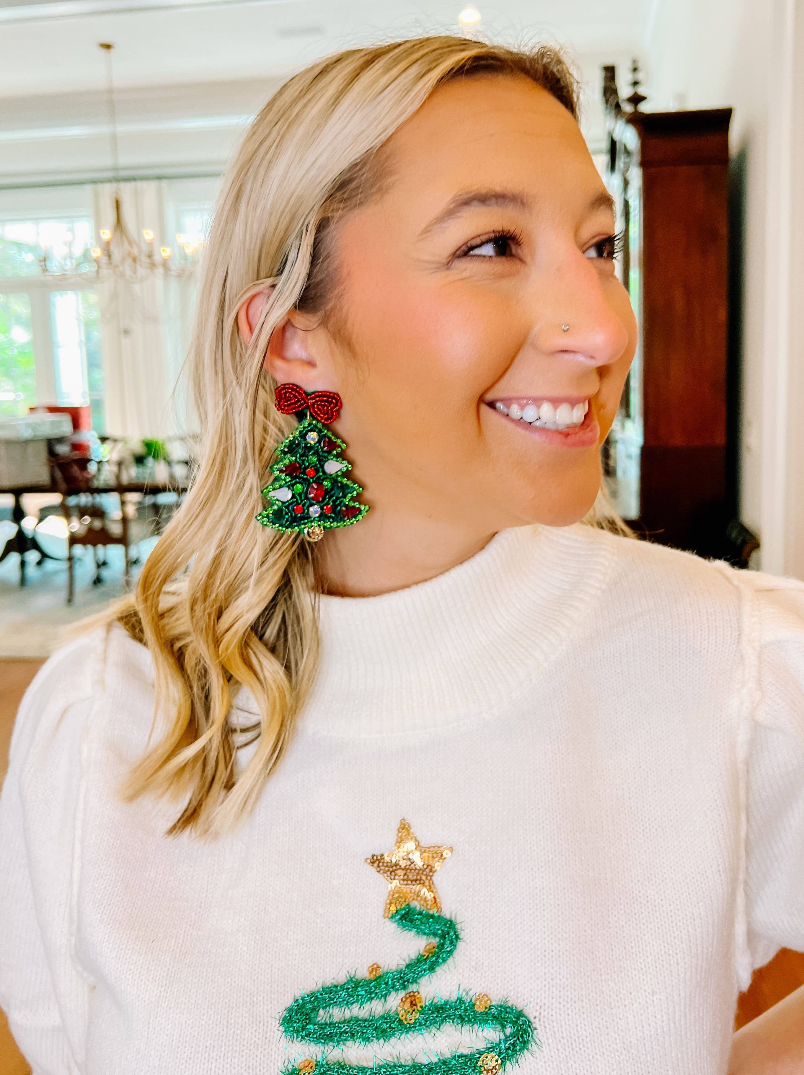 Green Christmas Tree Earring