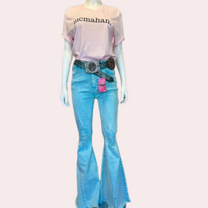 Turquoise mineral wash high rise flare jeans