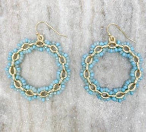 Turquoise and gold beaded earrings