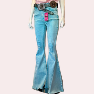 Turquoise mineral wash high rise flare jeans