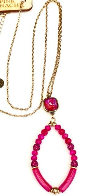 Fuchsia necklace with crystal pendant