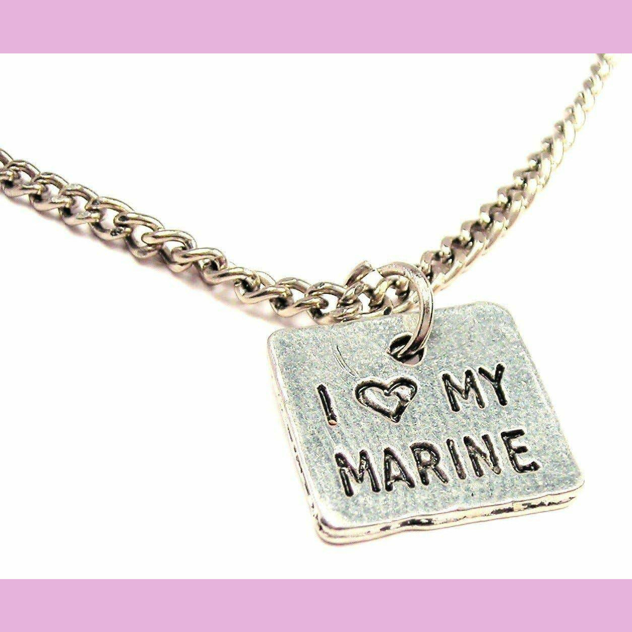 I Love My Marine Single Charm Necklace military