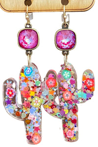 Bronze & pink multi-color glitter cactus earrings