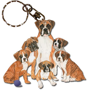 Boxer family wooden keychain