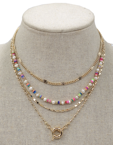 Multi layered pearl & bead necklace