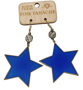 Clear stone earring with a blue star