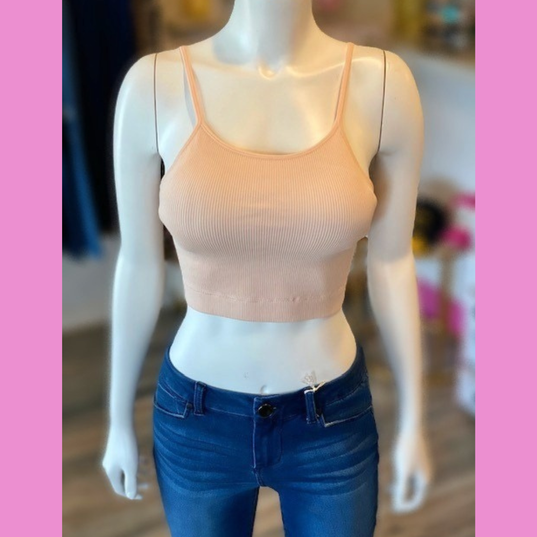 Cream pink ribbed cami with removable bra pads