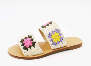 Floral crochet slip on flat sandals