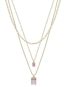 Pink quartz multi layer necklace