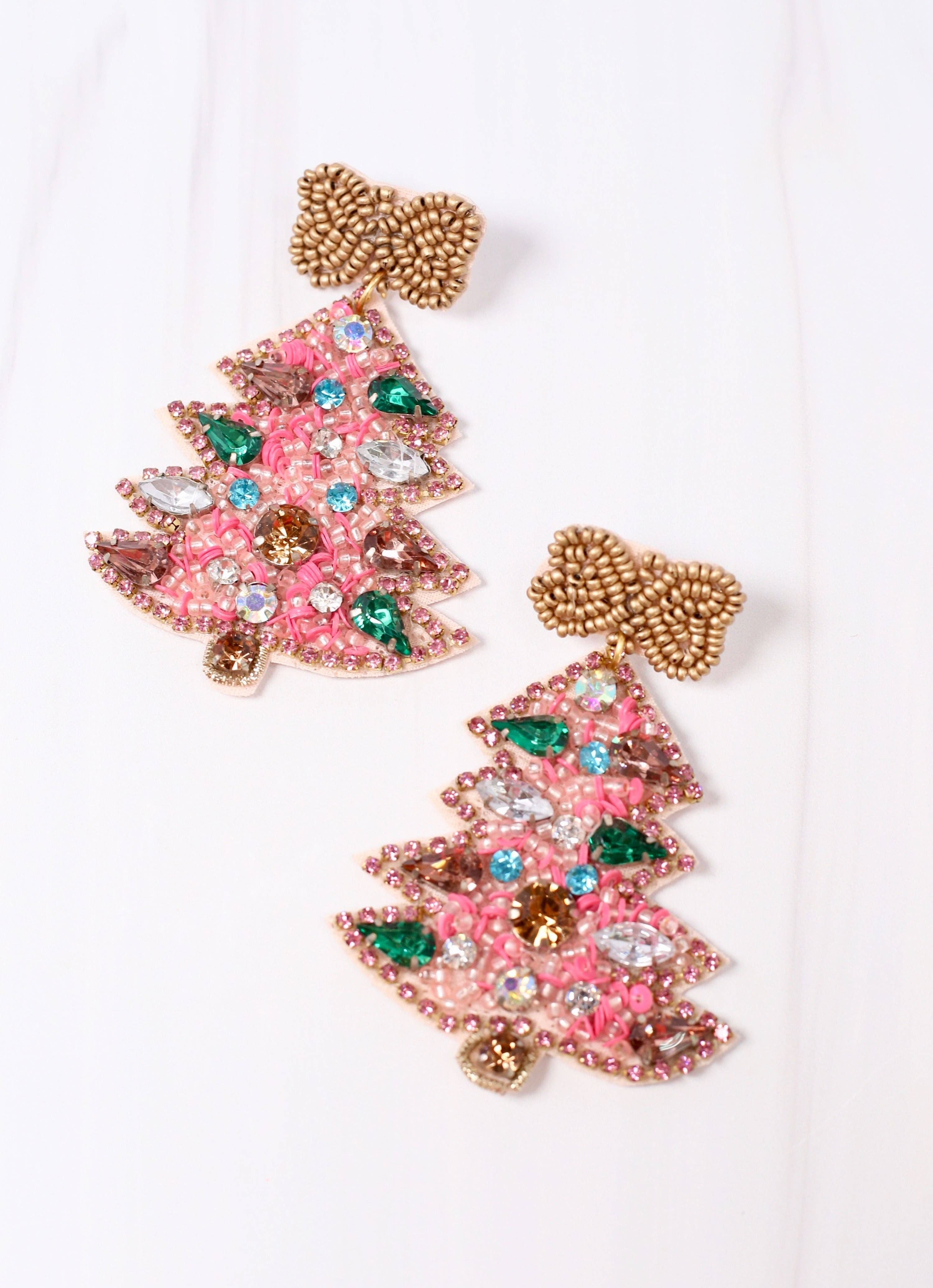 Pink Christmas Tree Earring