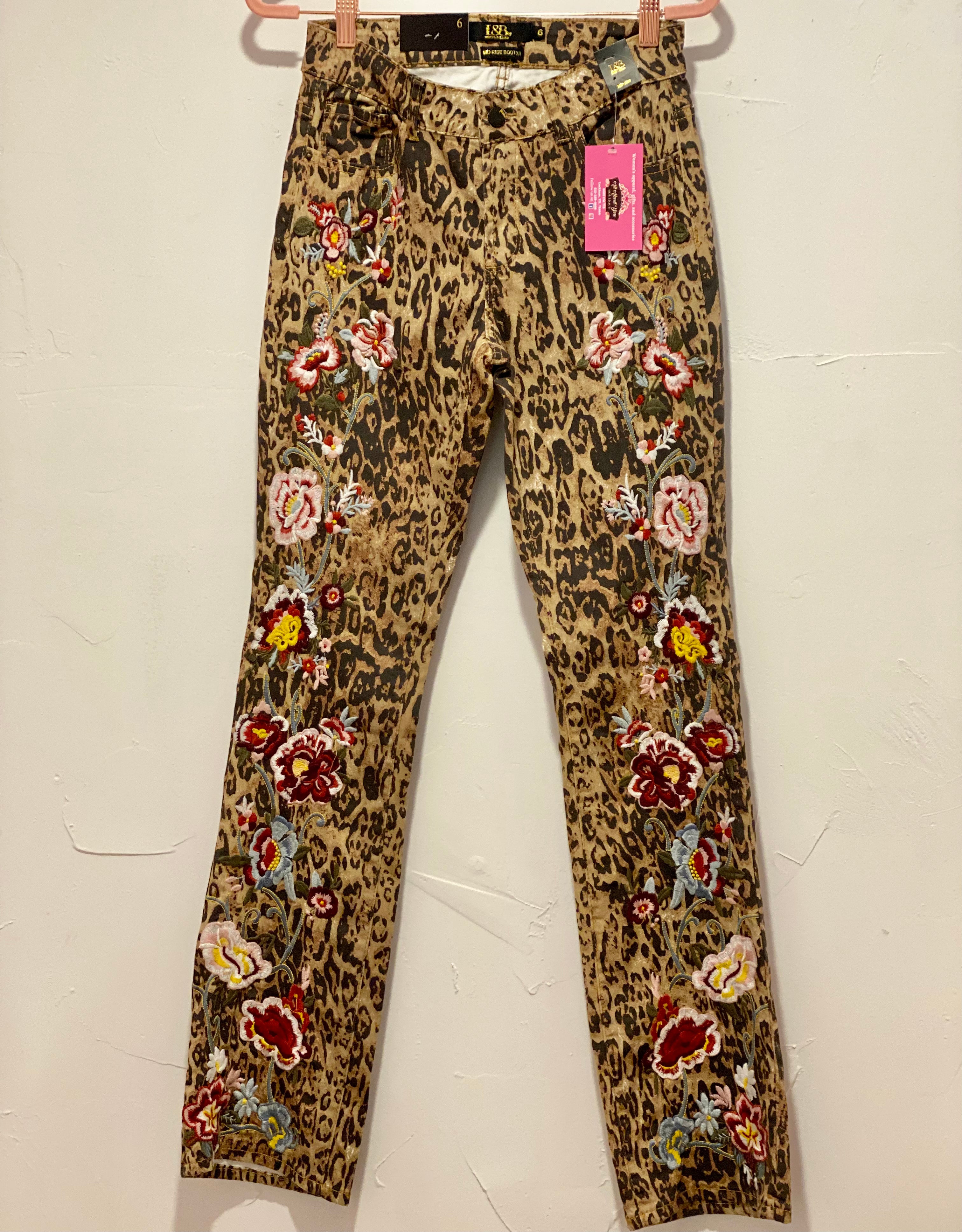 L & B leopard bootcut jeans with  embroidery