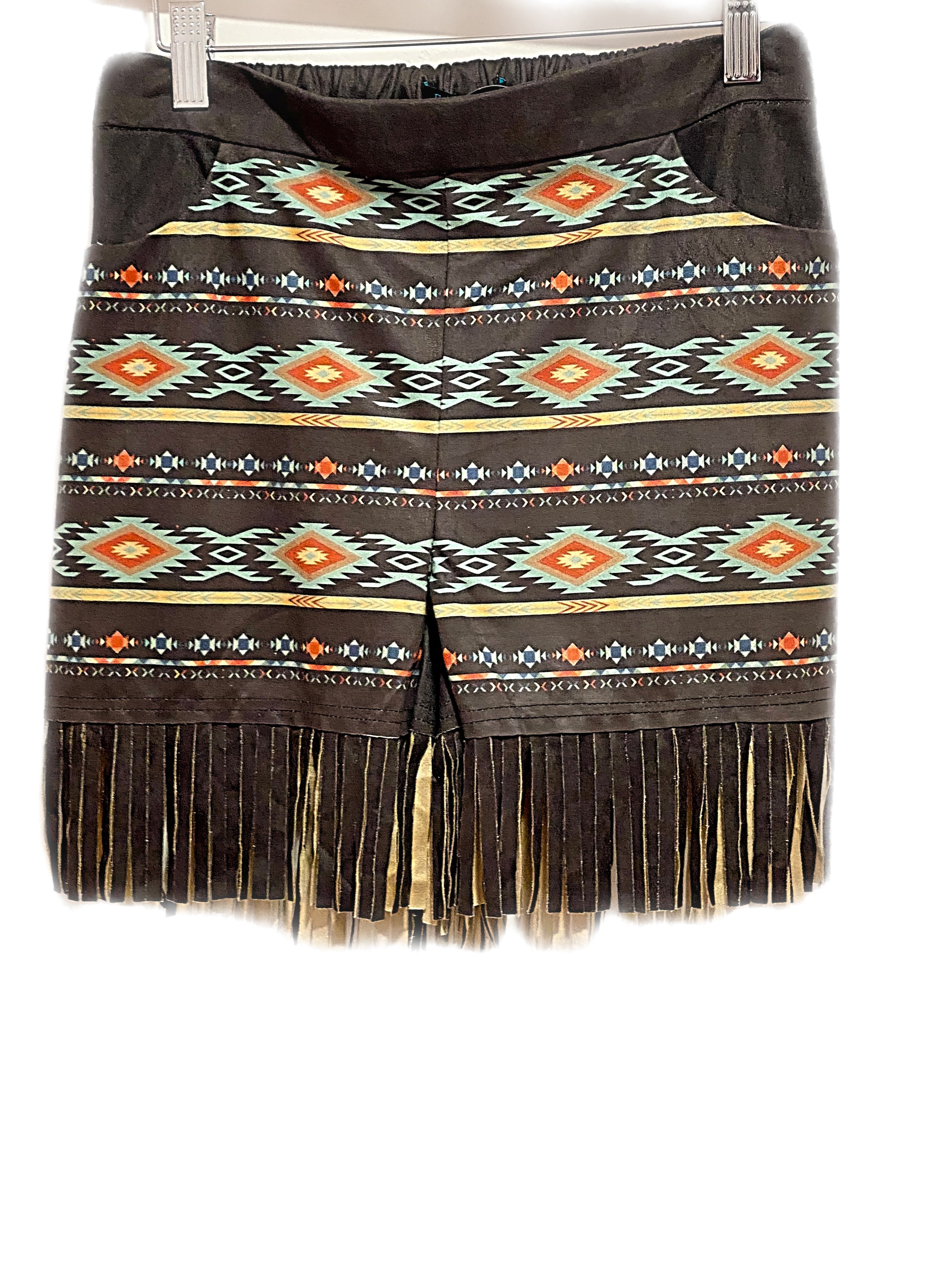 Aztec print shorts with fringe hem