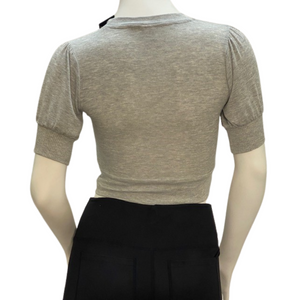 Grey overlay-front cropped cinched sleeve top