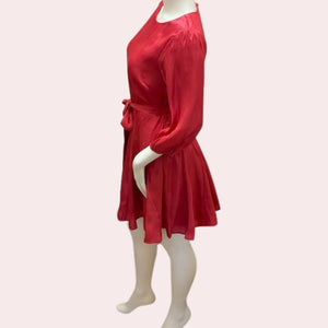 Red flared balloon sleeve dress