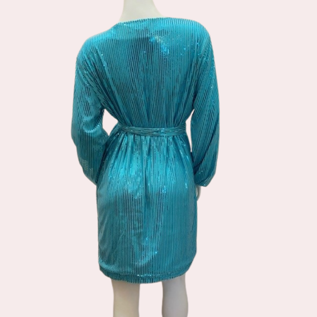 Turquoise sequin wrap dress