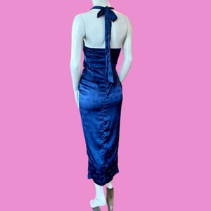 Blue satin halter dress