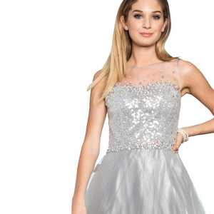 Silver sequin evening gown