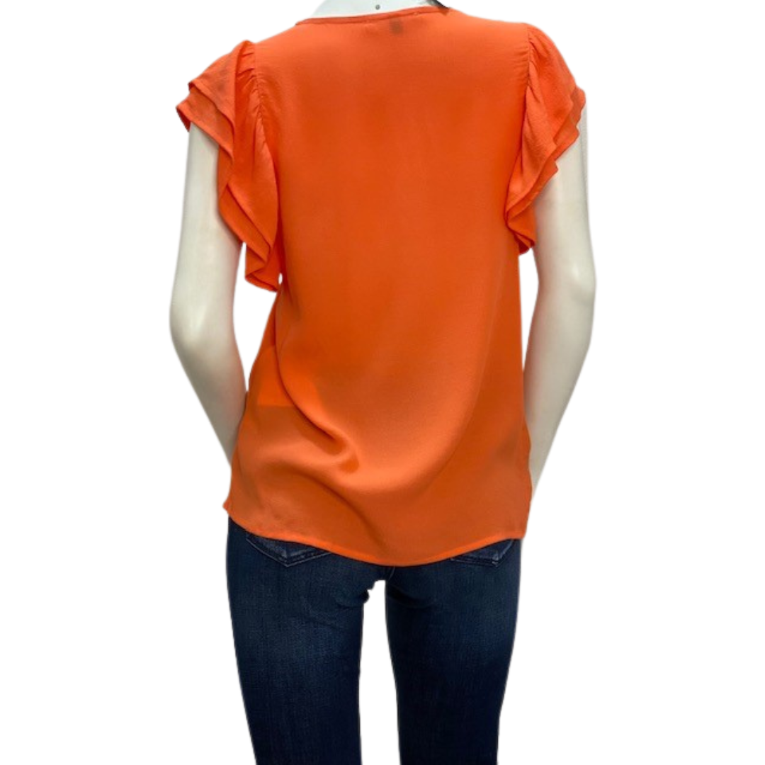 Orange tiered sleeve ruffle top