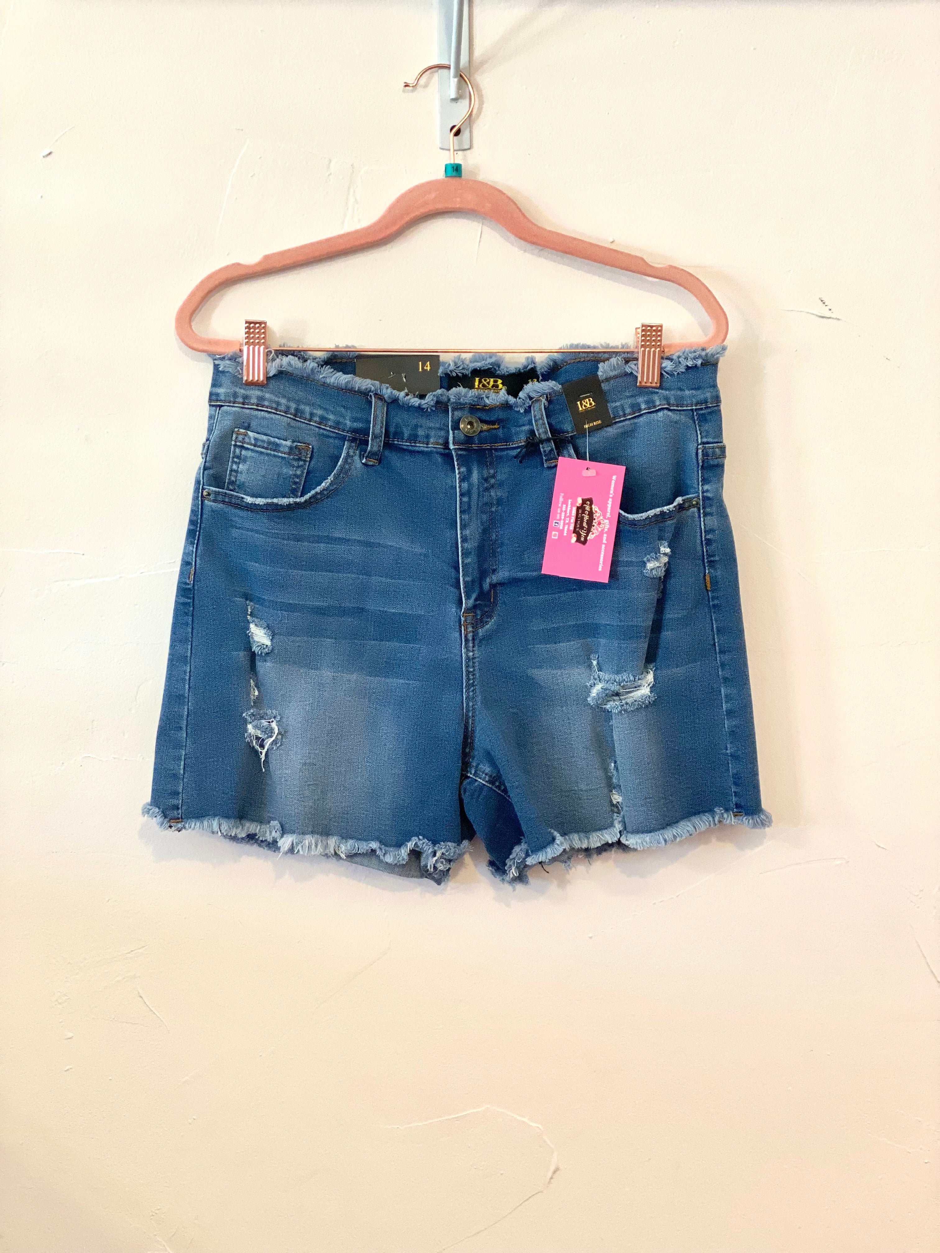 Lucky & Blessed shorts with distressed detail & frayed hem