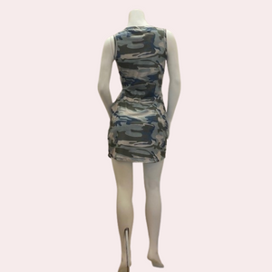 Camouflage print sleeveless dress