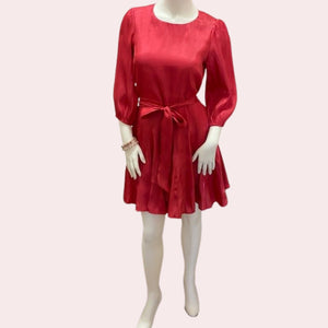 Red flared balloon sleeve dress