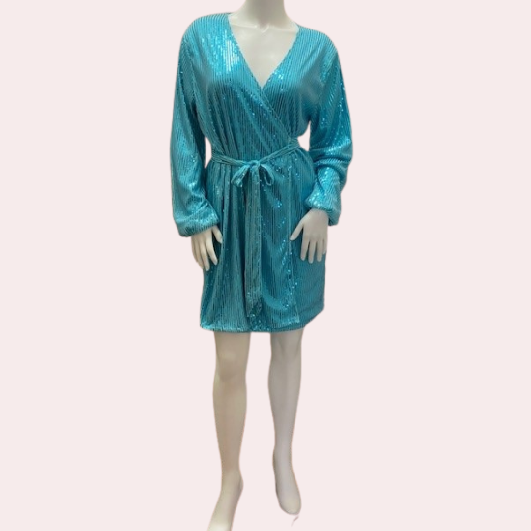 Turquoise sequin wrap dress
