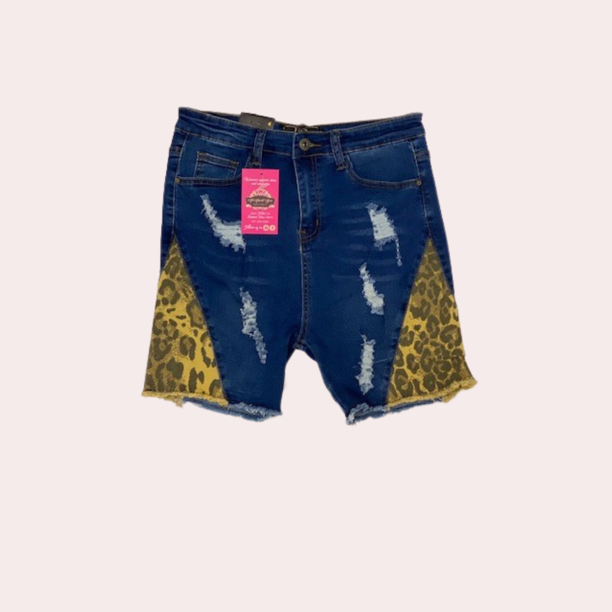 Denim shorts with leopard inserts