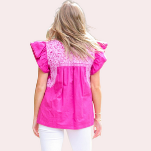 Hot pink embroidered top