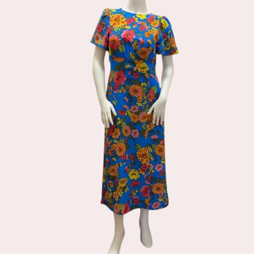 Blue floral mid-length dress