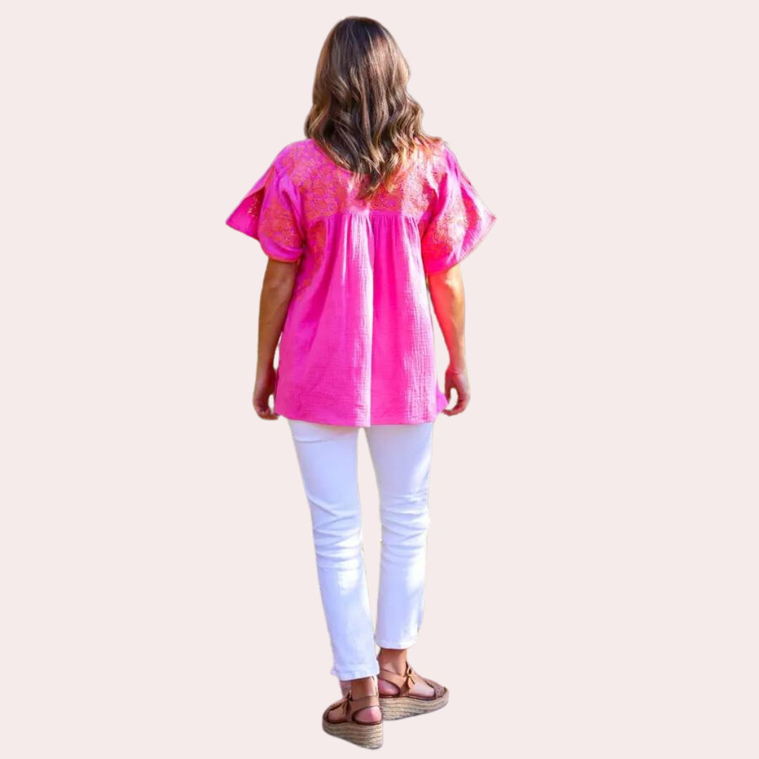Hot pink and orange embroidered top