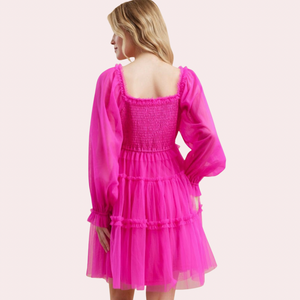 Hot pink mesh tiered dress