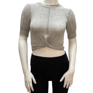 Grey overlay-front cropped cinched sleeve top