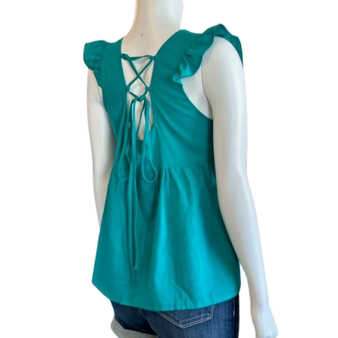 Emerald green solid baby doll top with flutter sleeves