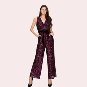 Purple Mini Sequins Jumpsuit