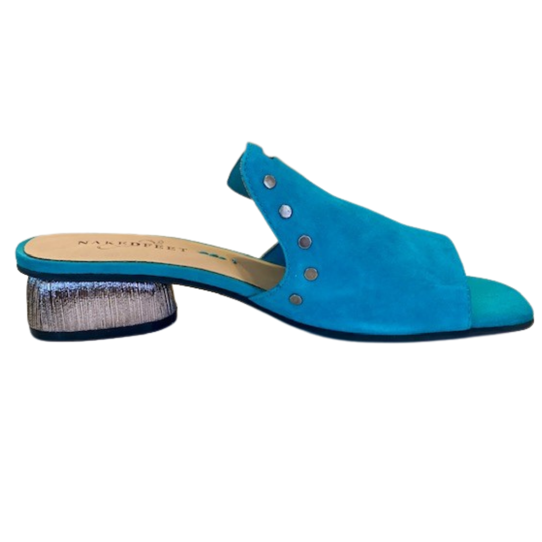 Turquoise suede slip on sandal