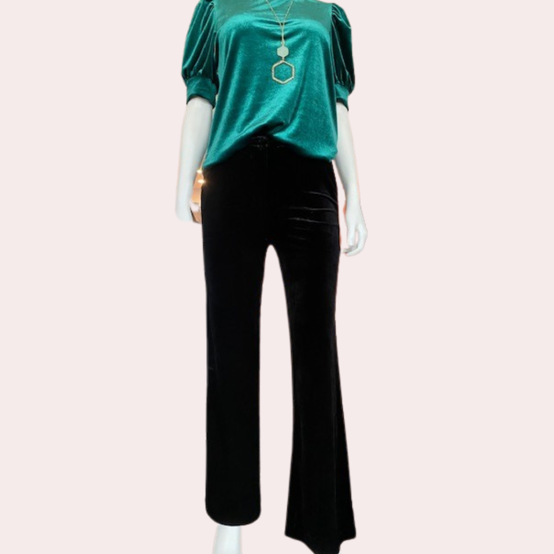 Black wide leg velvet pants with pockets