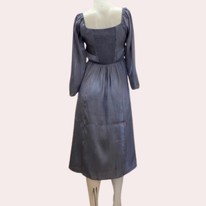 Bluish grey square neck mid-length dress