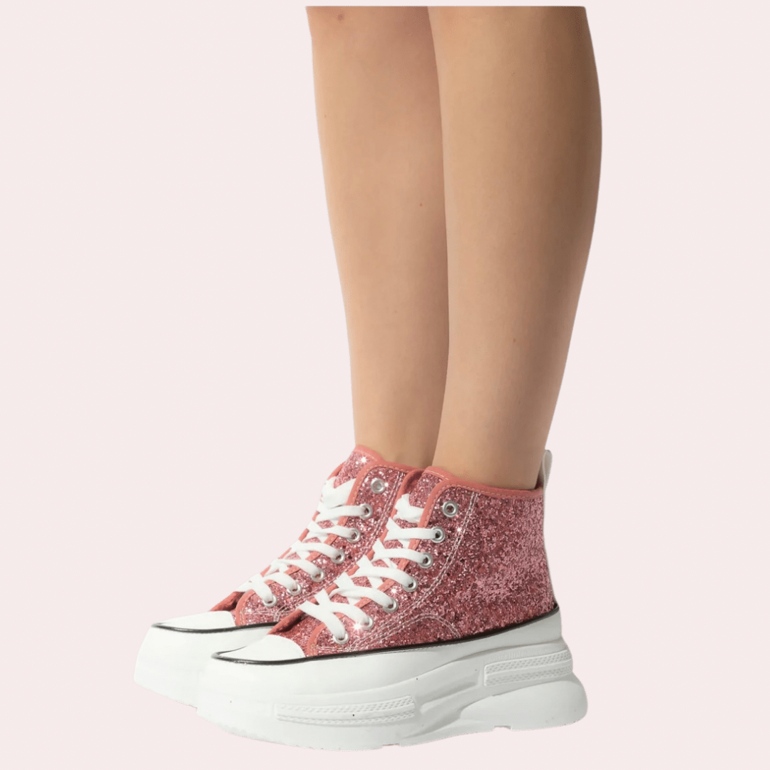 Pink glitter high-top sneakers
