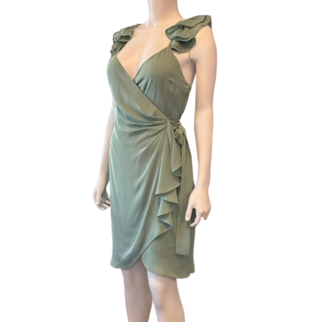 Sage Wrap Style Mini Dress