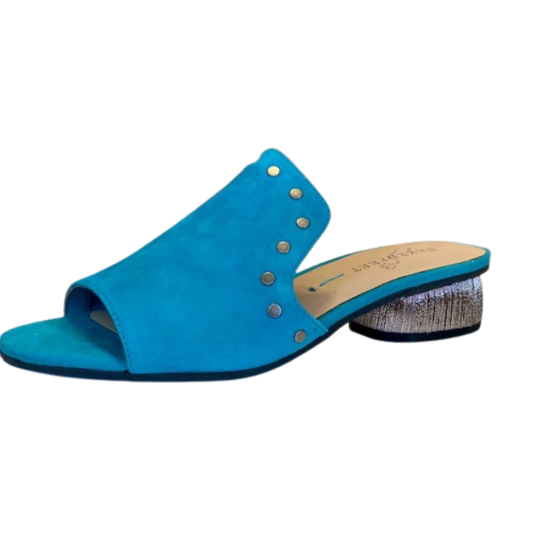 Turquoise suede slip on sandal