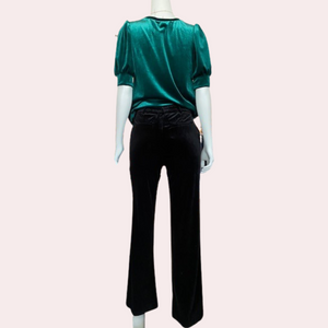 Black wide leg velvet pants with pockets